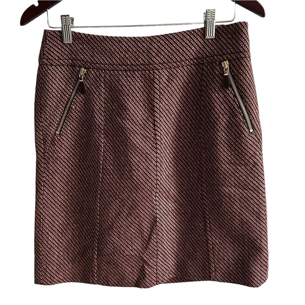 Ann Taylor LOFT Pencil Skirt Women's 28 Inch Size 4 Wool Blend Brown Stripes Zip